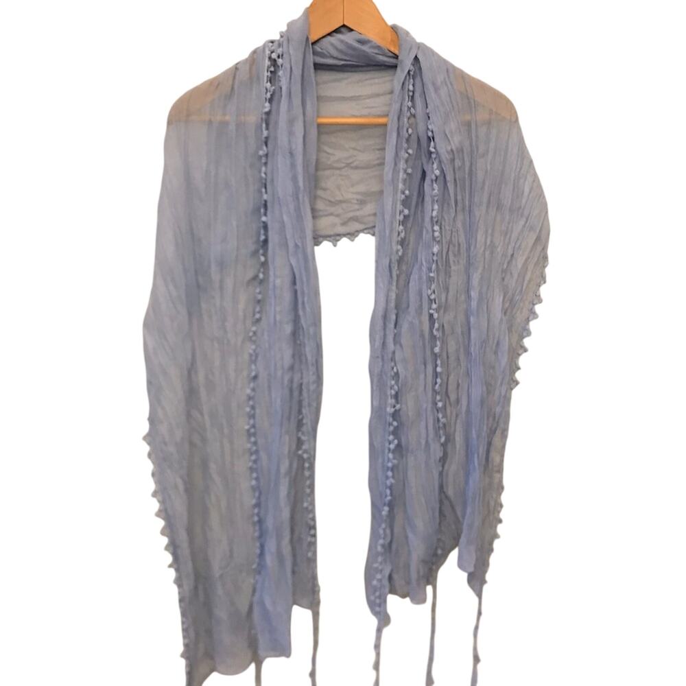 Tickled Pink Baby Blue Pom Fringe Scarf Wrap